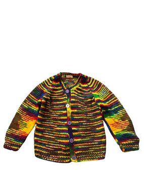 Handmade Rainbow Wool Blend Cardigan Sweater 4T